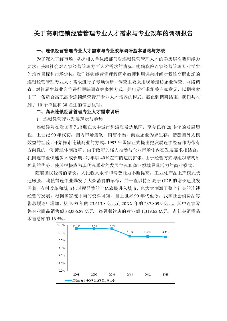 连锁经营-连锁经营管理专业调研报告7页