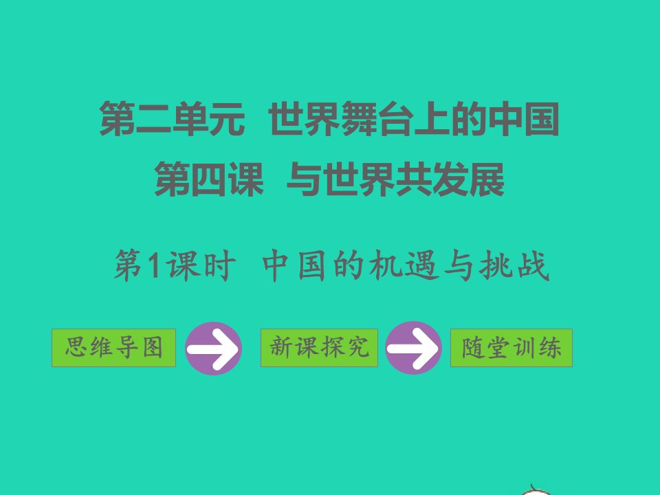 九年级道德与法治下册第二单元世界舞台上的中国第四课与世界共发展第1框中国的机遇与挑战教学课件新人教版