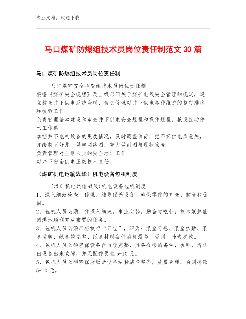 马口煤矿防爆组技术员岗位责任制范文30篇