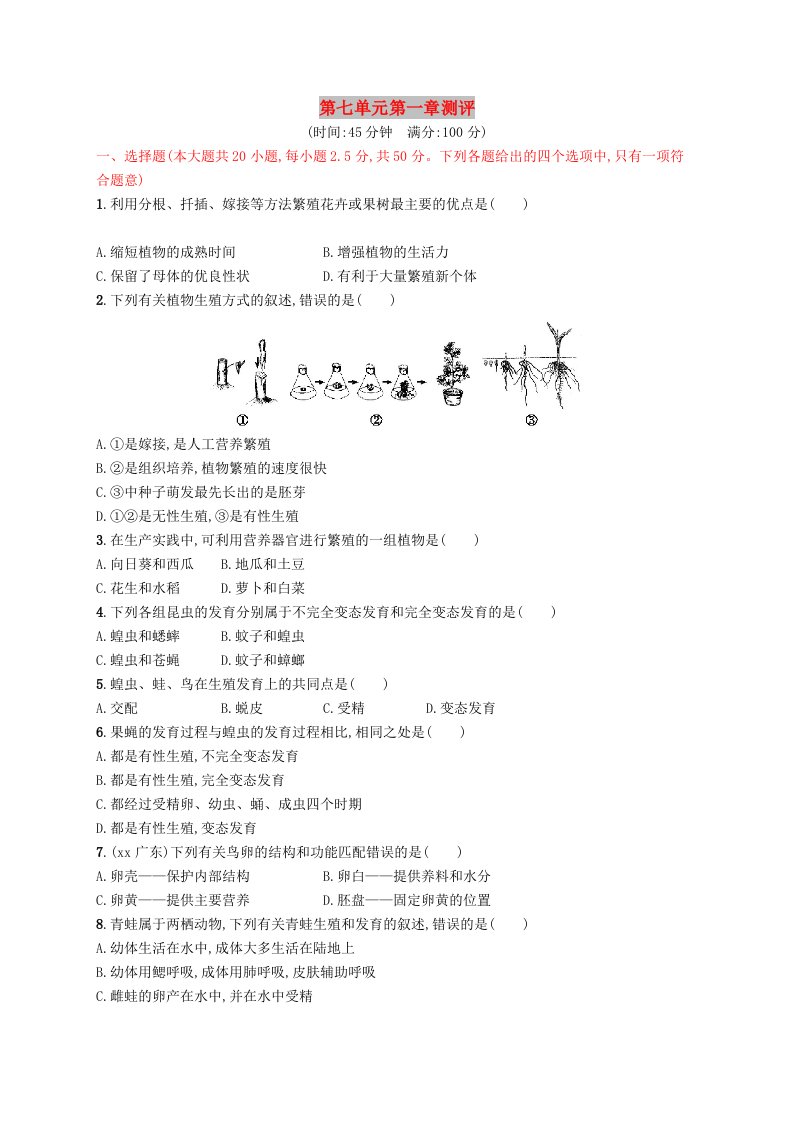 2019年春八年级生物下册