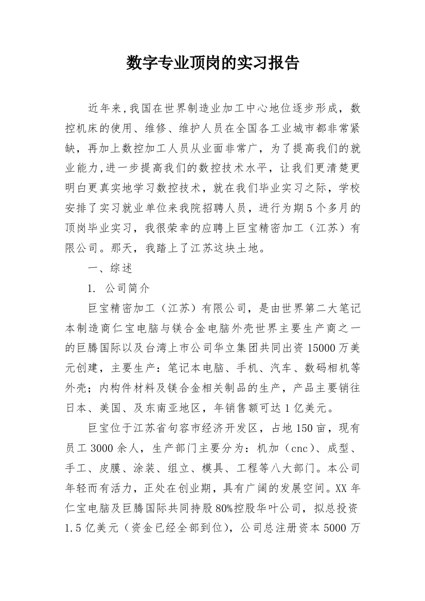 数字专业顶岗的实习报告