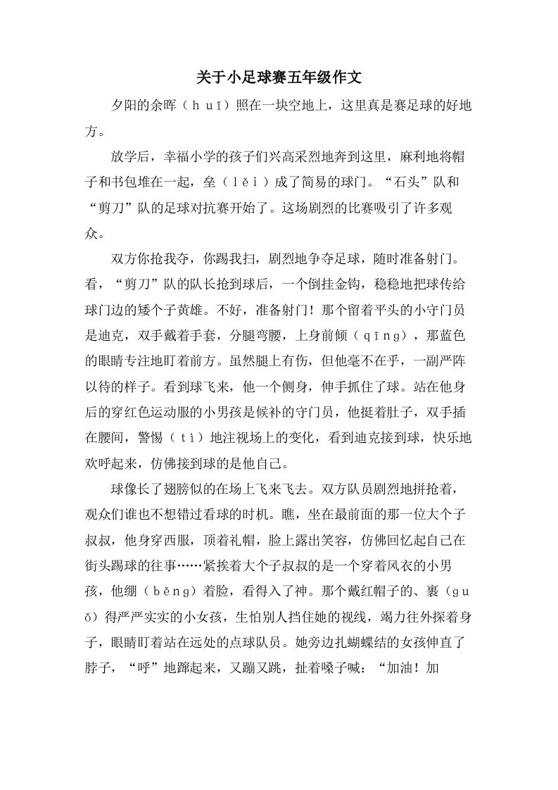 关于小足球赛五年级作文