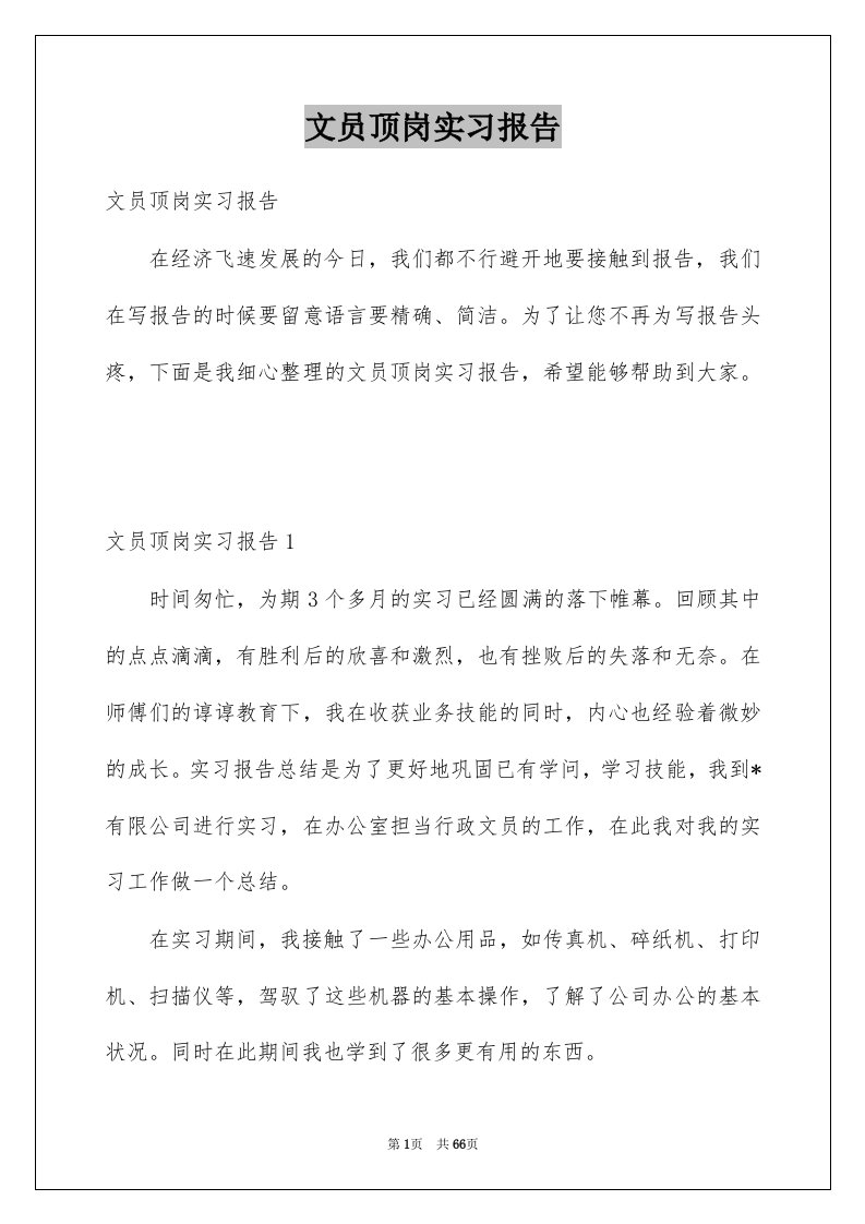 文员顶岗实习报告例文1