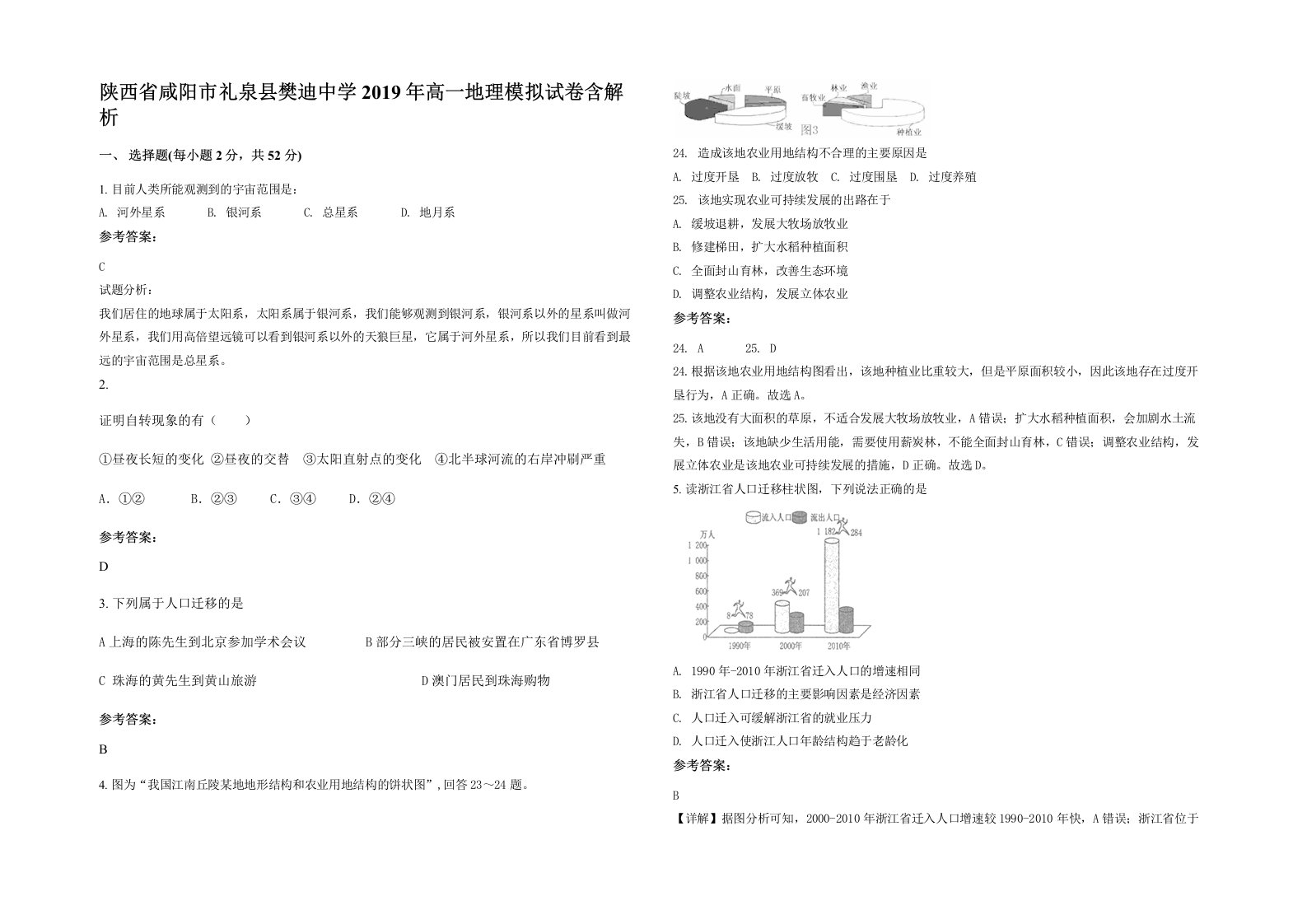 陕西省咸阳市礼泉县樊迪中学2019年高一地理模拟试卷含解析