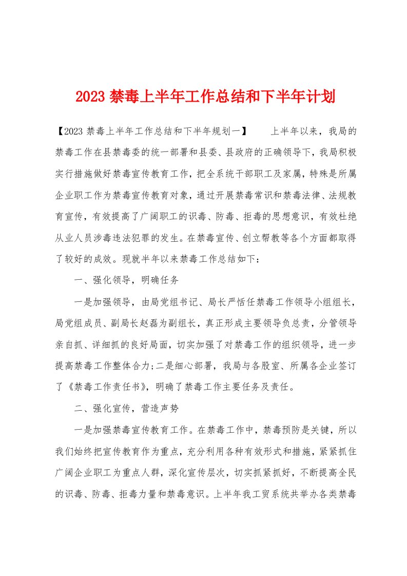 2023年禁毒上半年工作总结和下半年计划