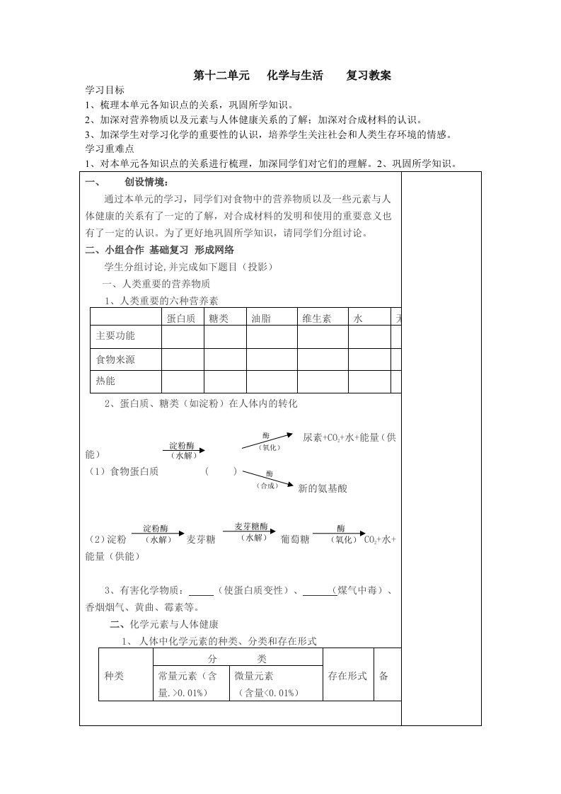 化学与生活复习教案