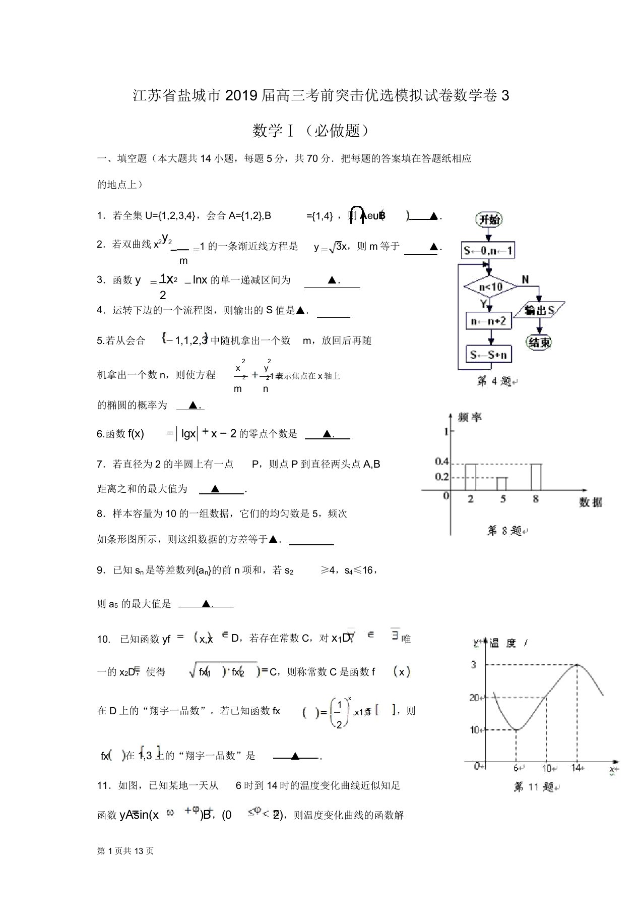 江苏省盐城市2019届高三考前突击模拟试卷数学卷3