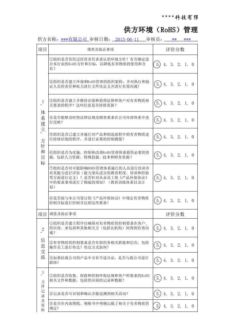 精华版-供方ROHS体系审核检查表2015