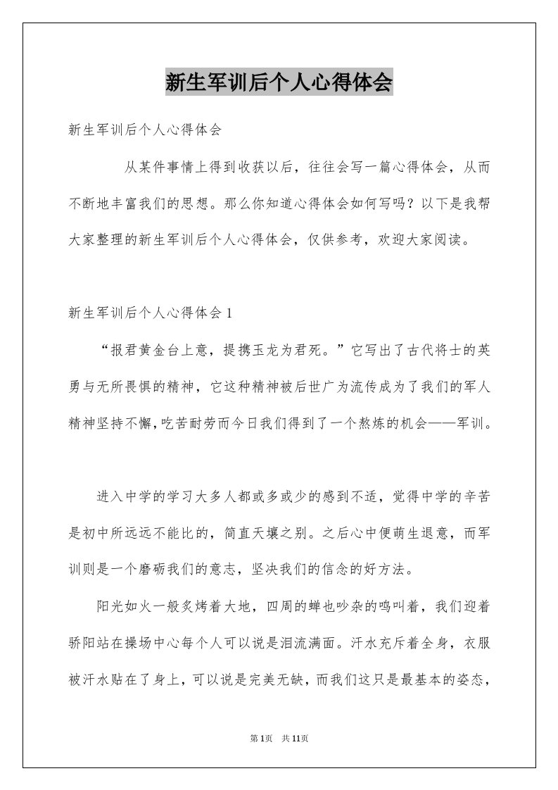 新生军训后个人心得体会例文