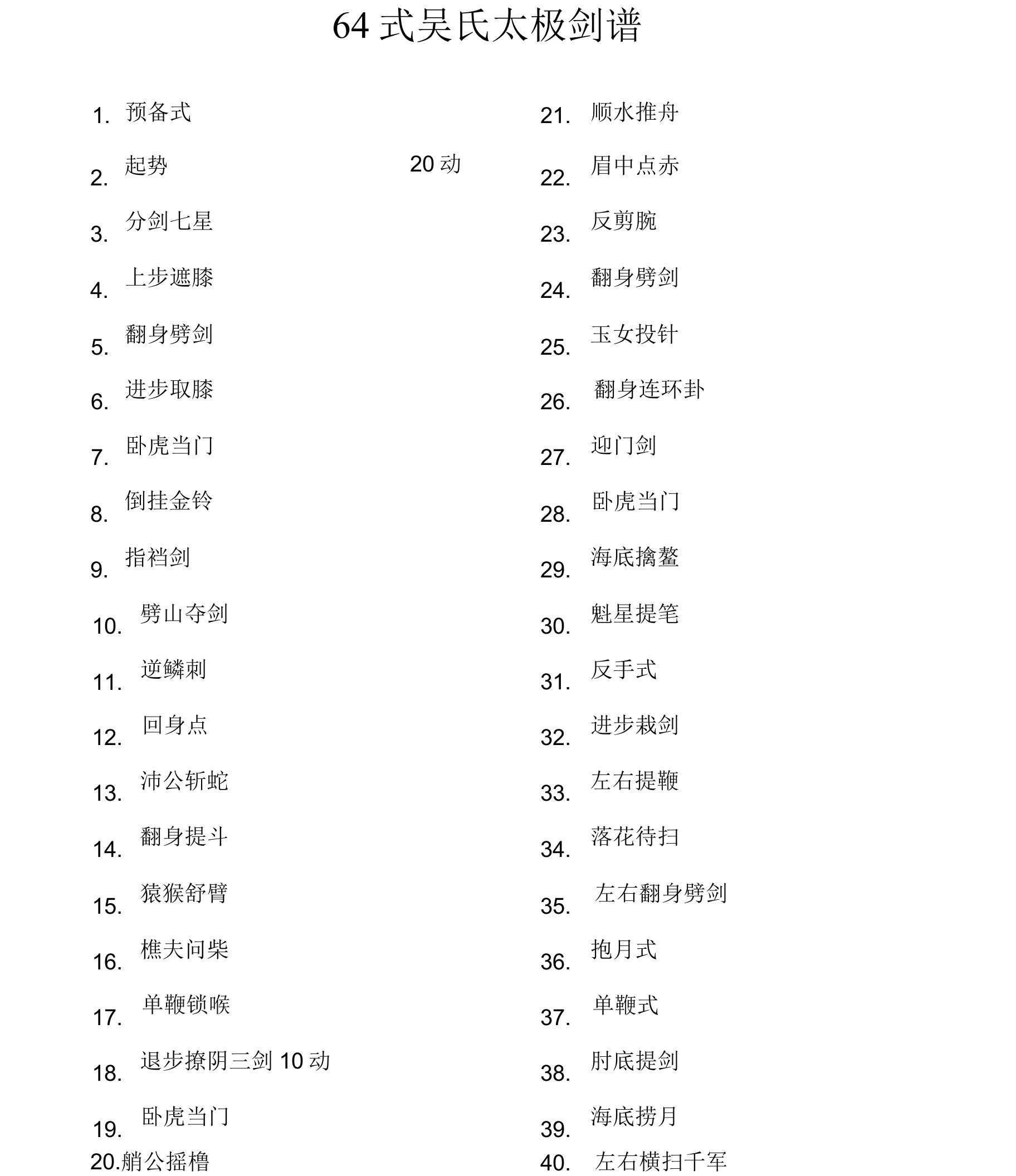 64式吴氏太极剑谱