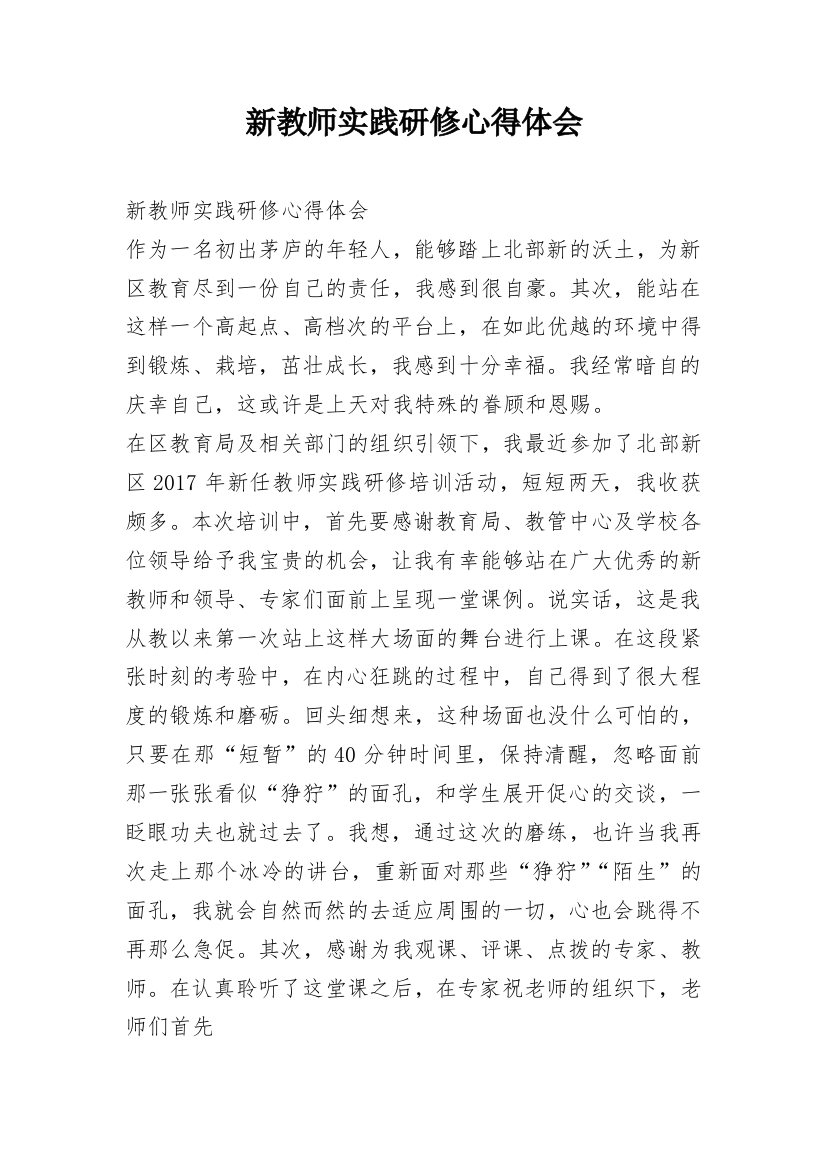 新教师实践研修心得体会