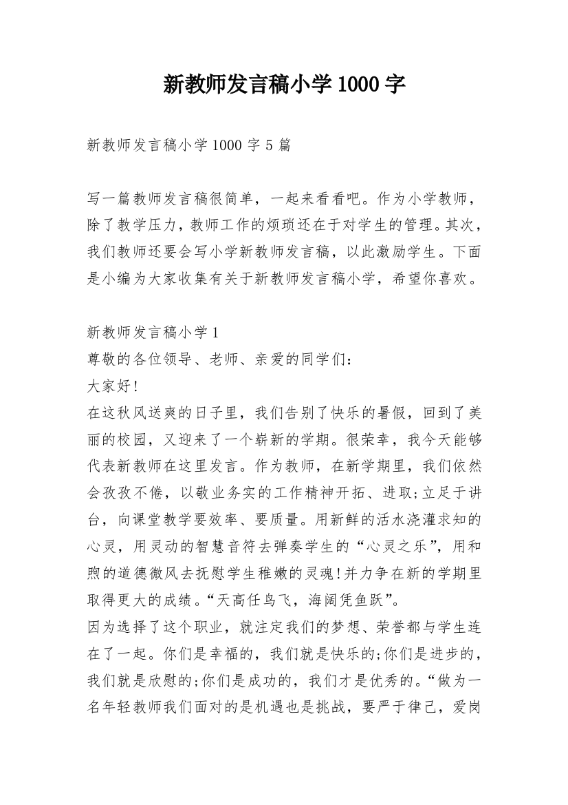 新教师发言稿小学1000字