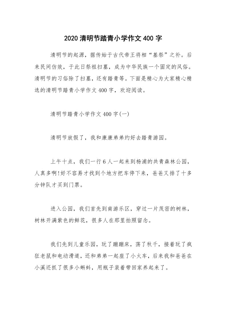 2020清明节踏青小学作文400字