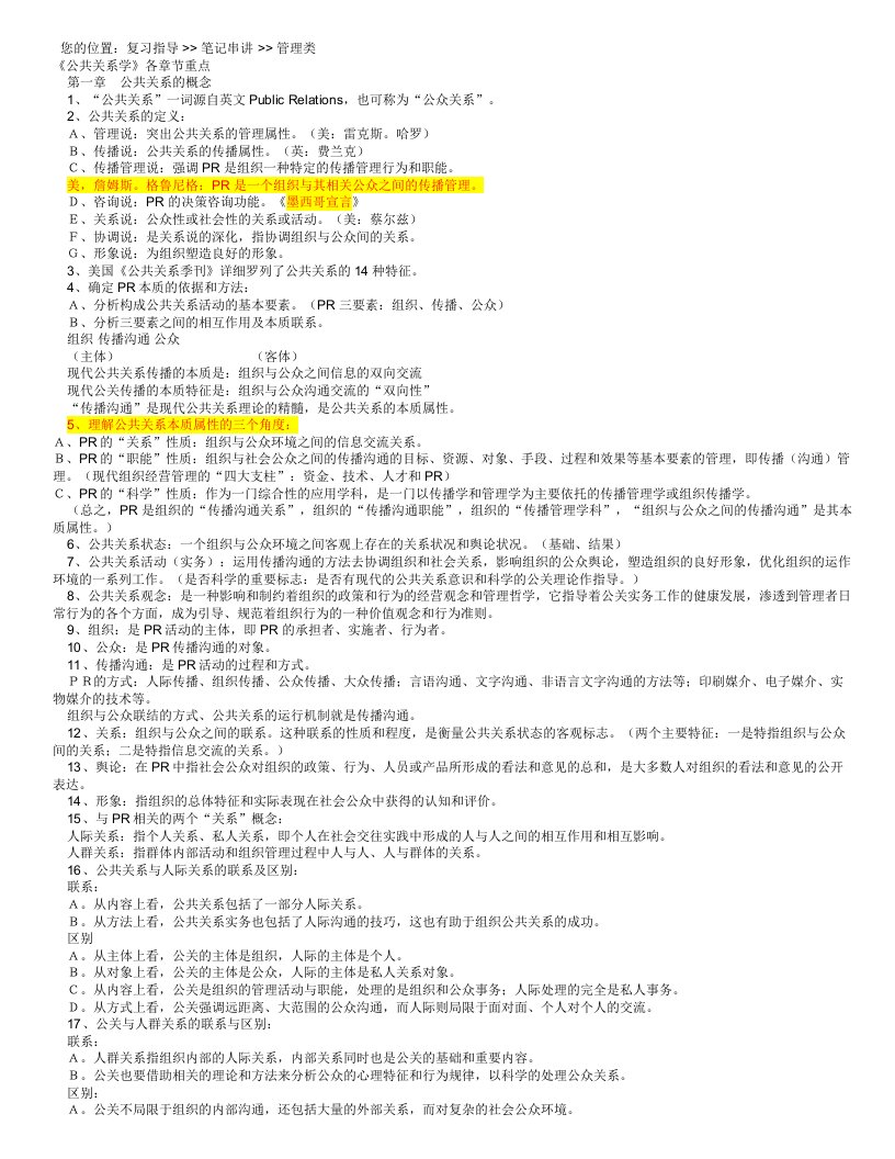 自考科目-公共关系学复习资料(各章重点)