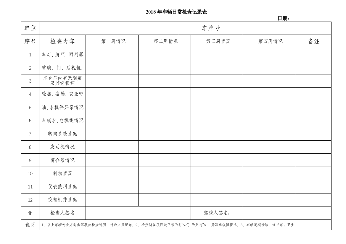 公司车辆检查记录表