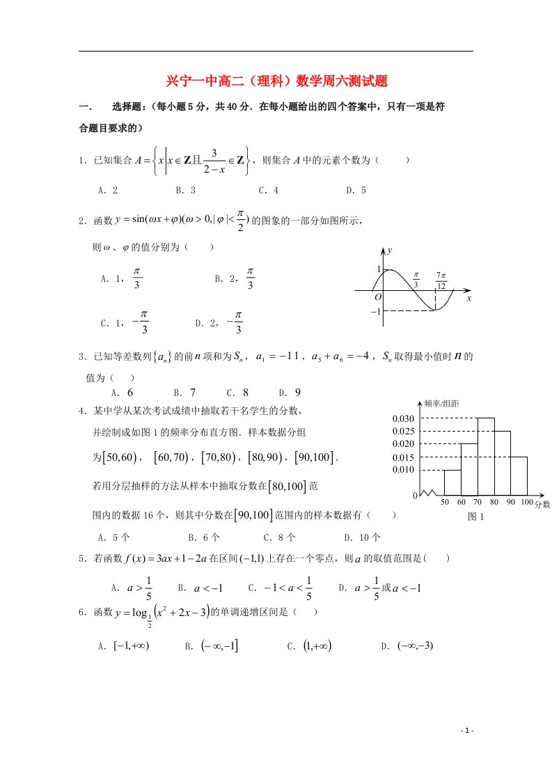 广东省兴宁一中高二数学上学期周测试题