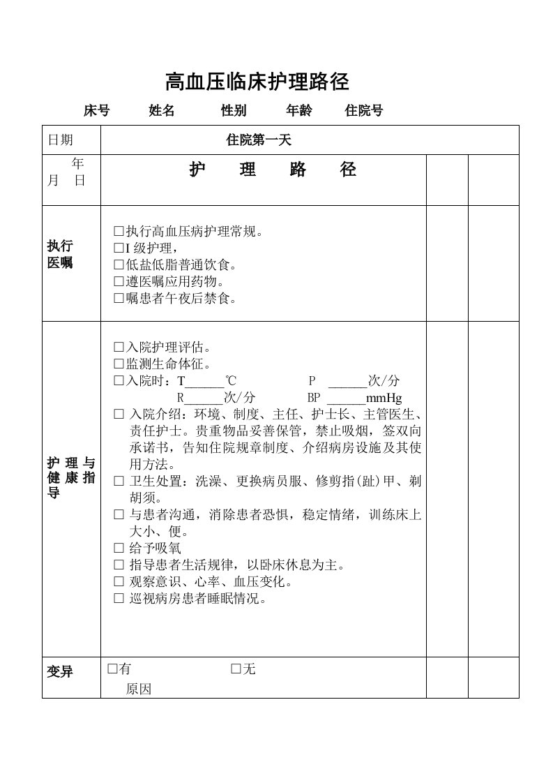 高血压临床护理路径