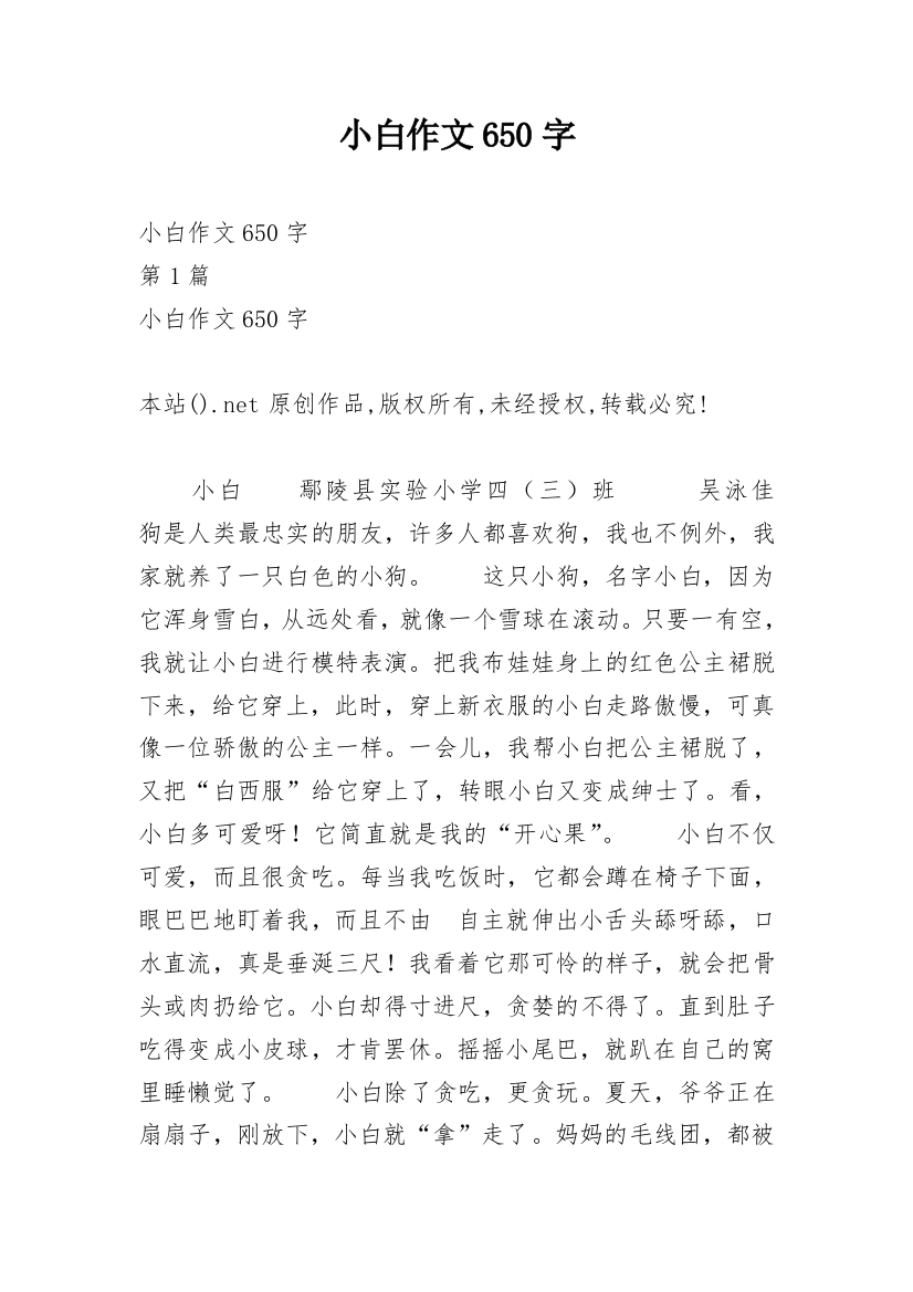 小白作文650字