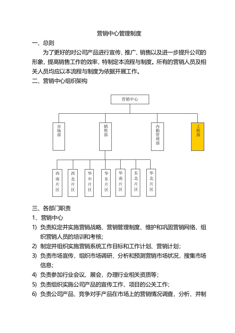 某公司营销中心管理制度范本