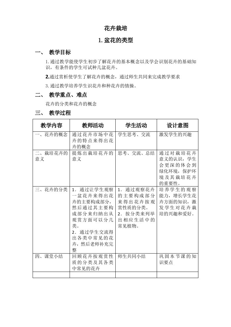 初中劳技园艺教案