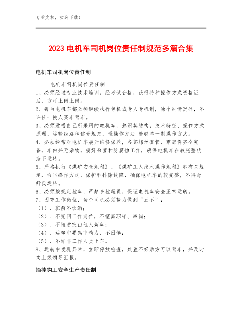 2023电机车司机岗位责任制规范多篇合集