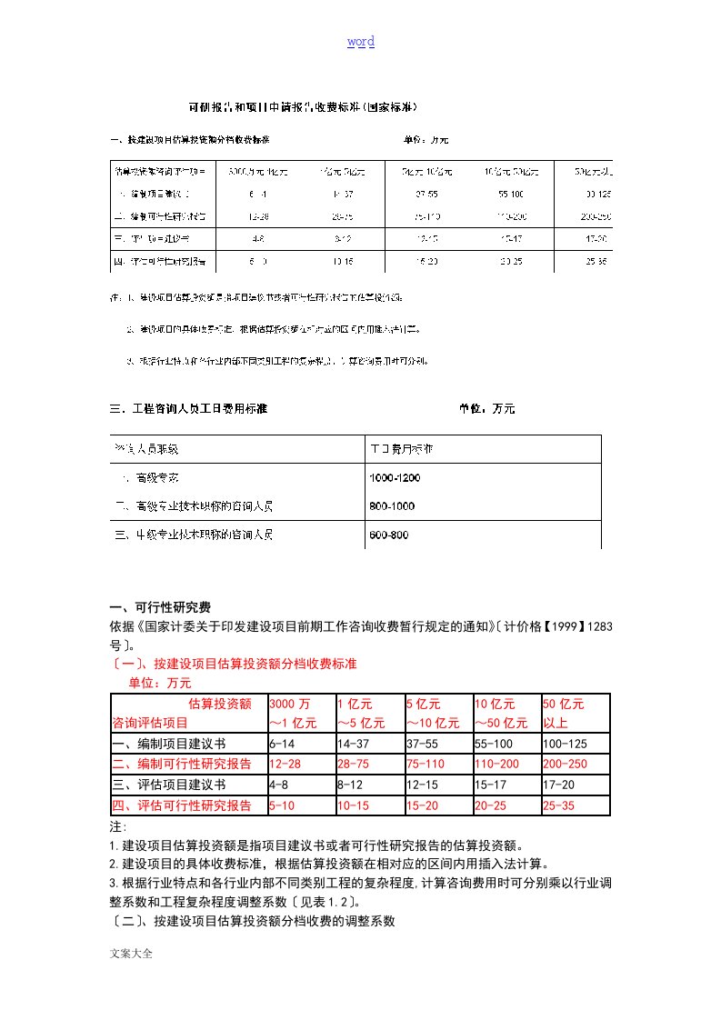 可研费用【国家实用标准】