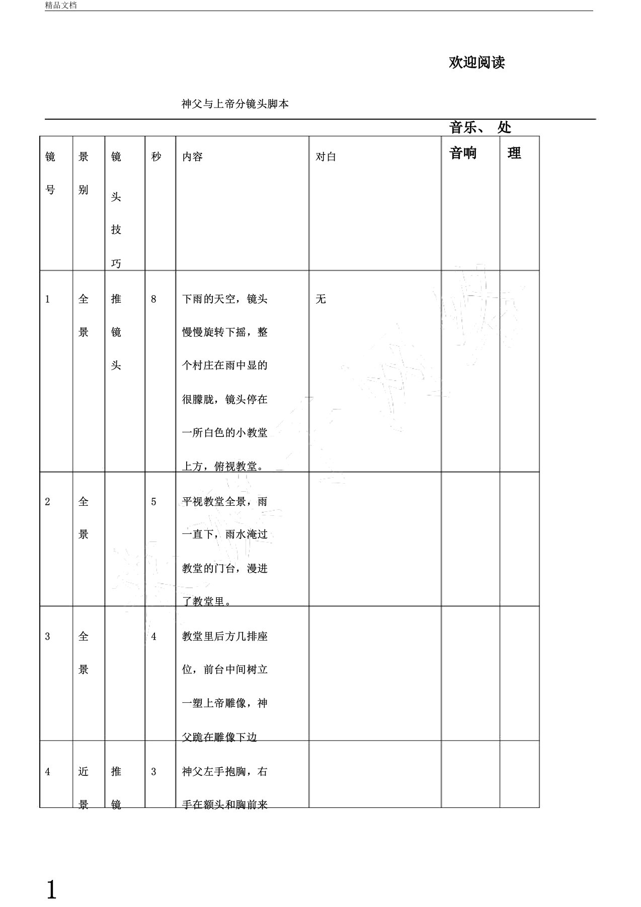 文字分镜头脚本-范例