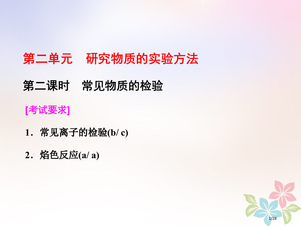 高中化学专题1化学家眼中的物质世界第二单元第二课时常见物质的检验省公开课一等奖新名师优质课获奖PPT