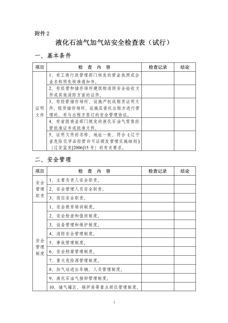 液化气站安全检查表