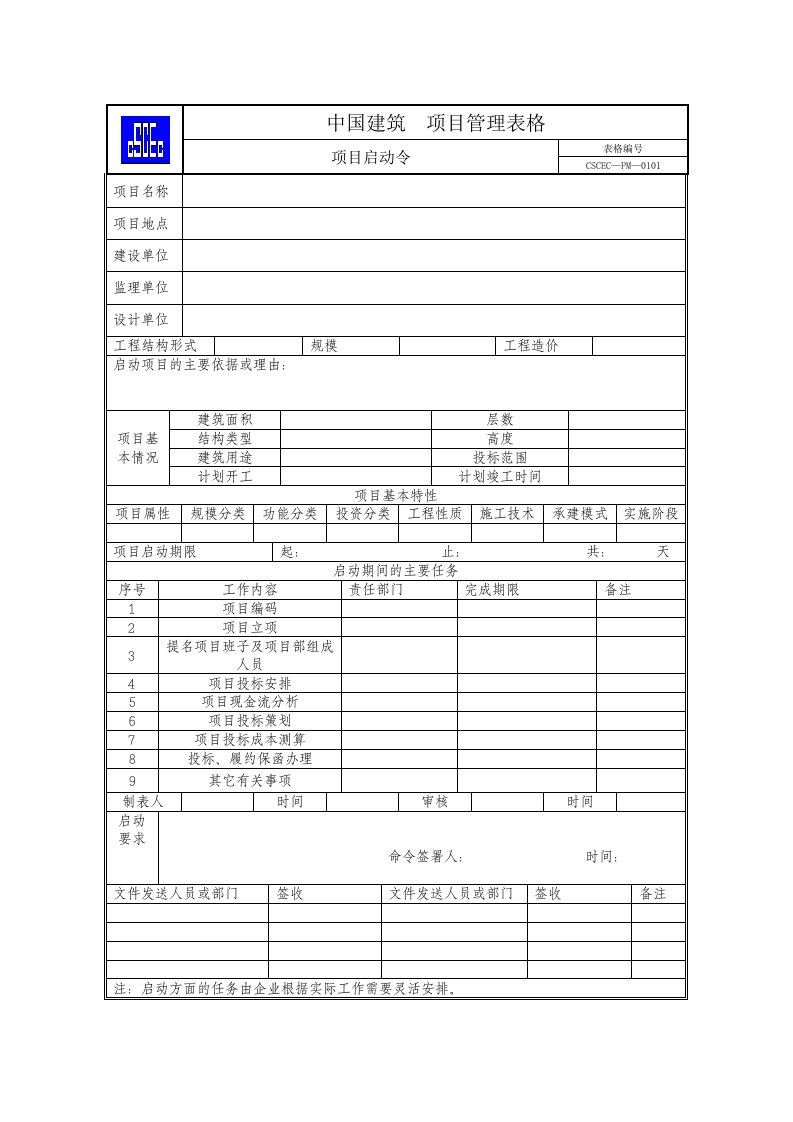 《项目管理手册》表格部分