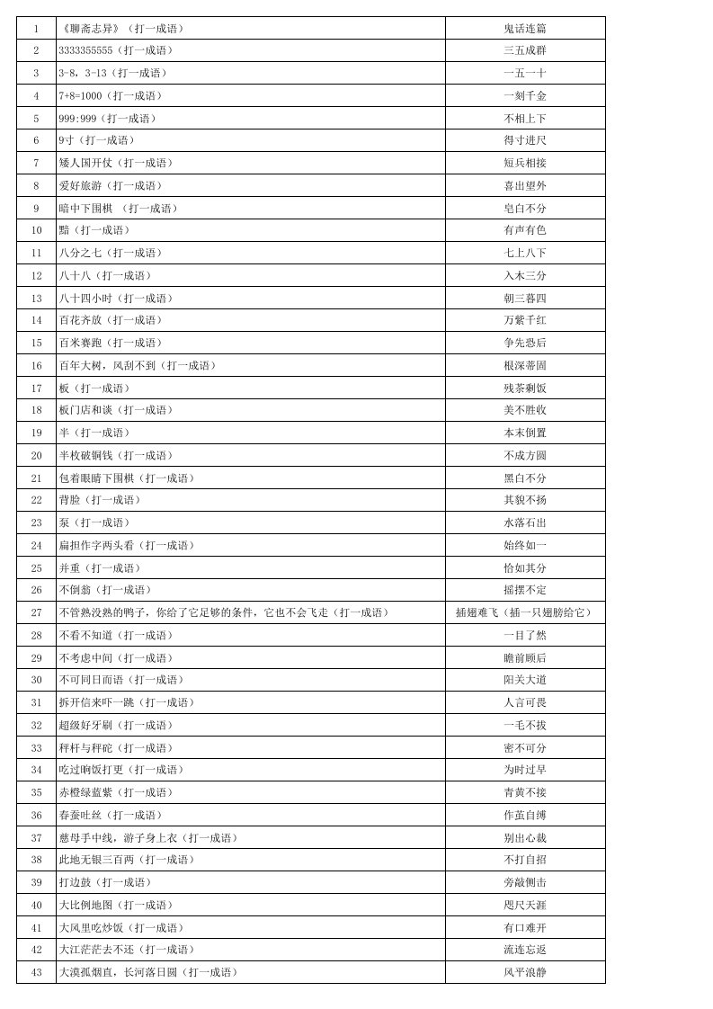 元宵节中秋节灯谜打印稿答案