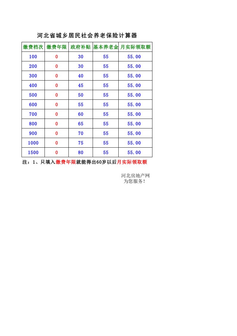 河北省城乡居民社会养老保险计算器