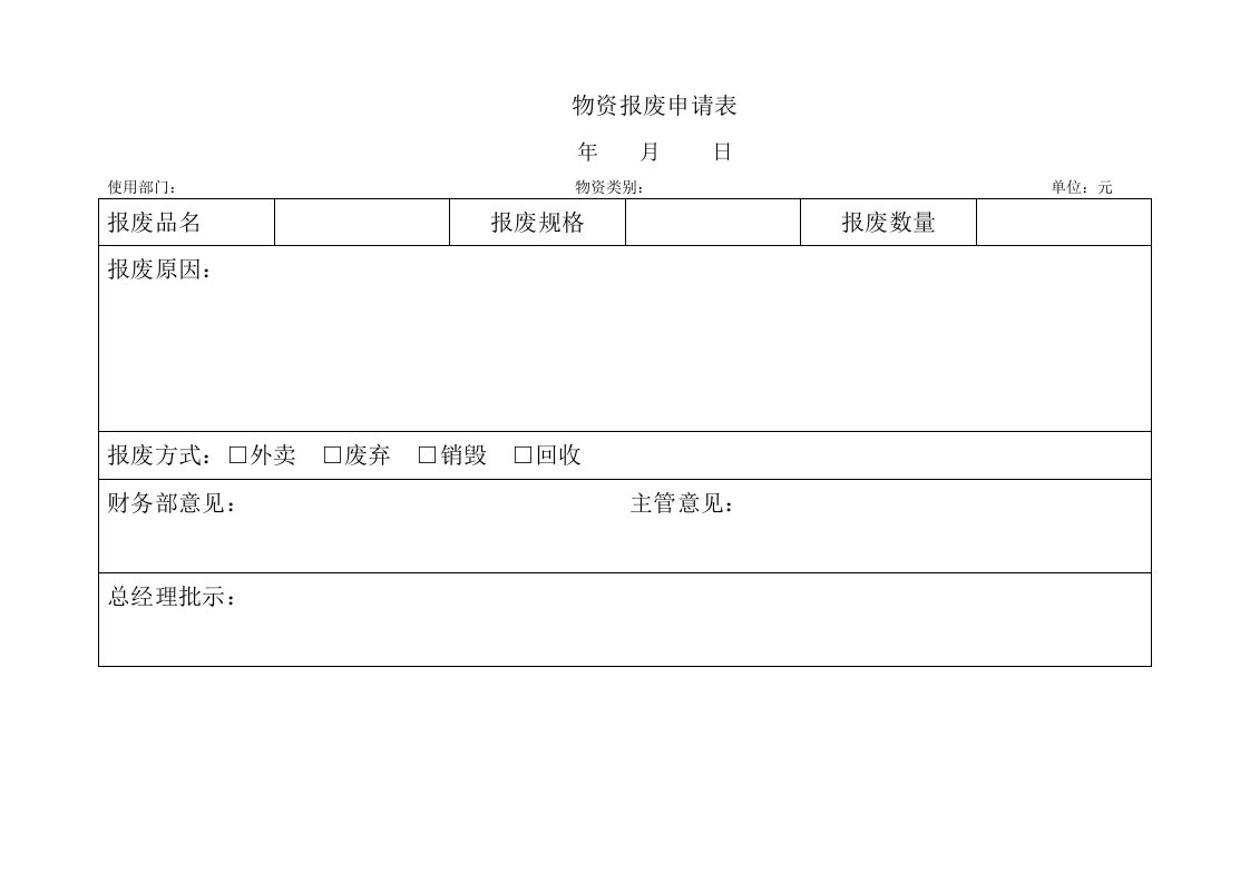 物资报废申请表