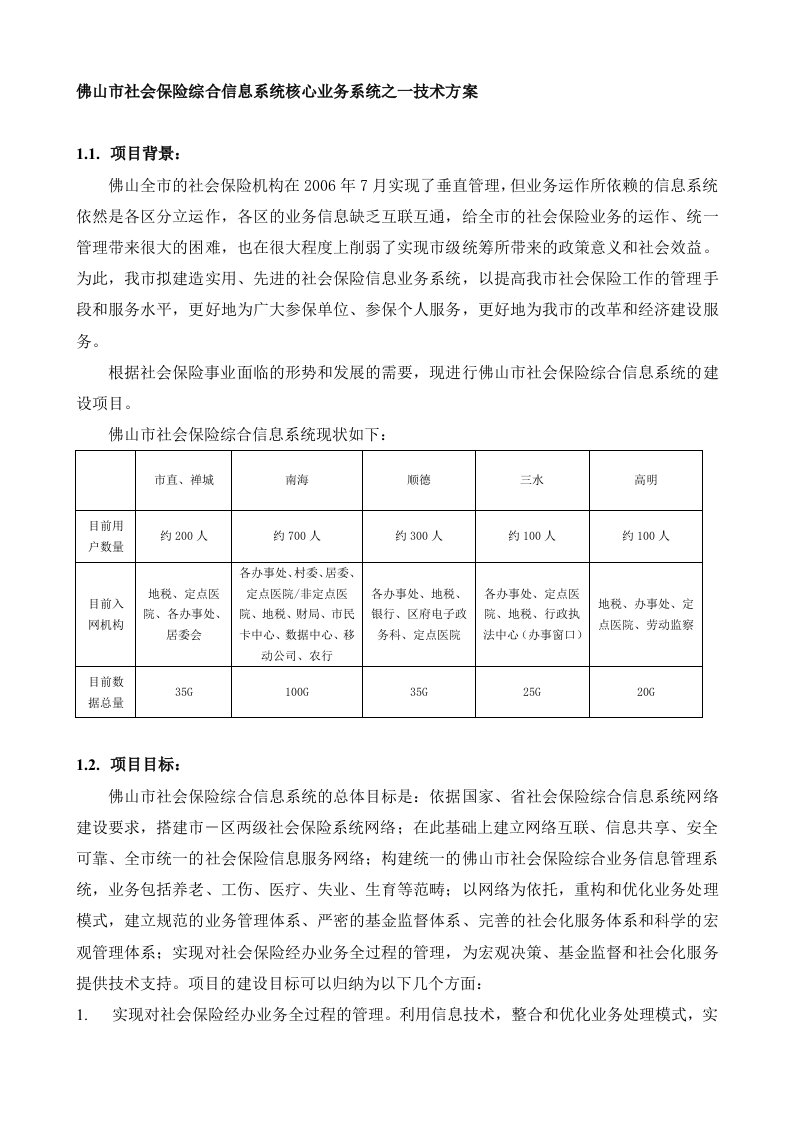 佛山市社会保险综合信息系统核心业务系统之一技术方案