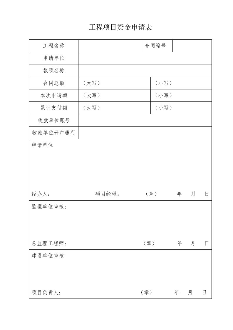 工程项目资金申请表