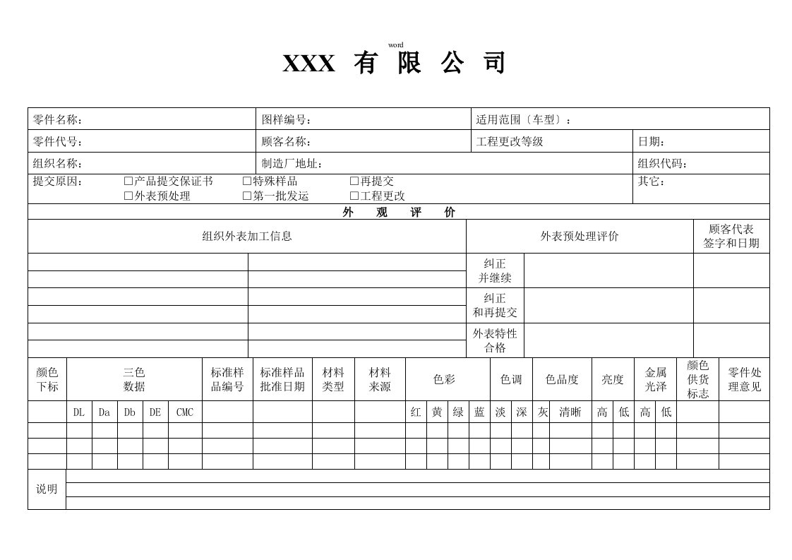 APQP外观件批准报告