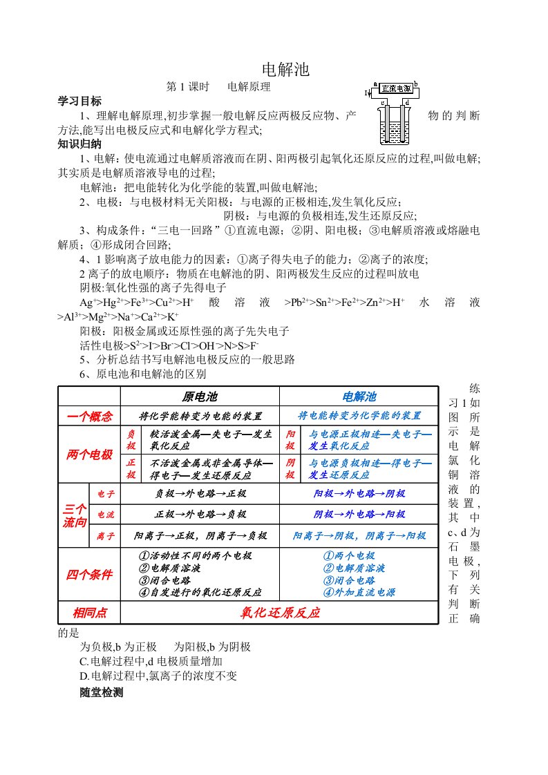 电解池知识点归纳