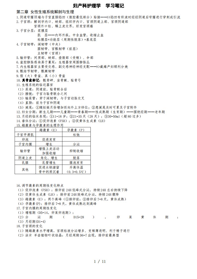 妇产科护理学学习笔记