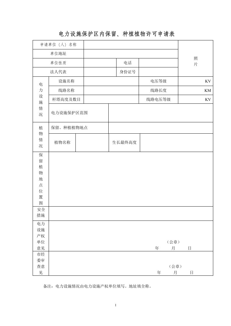 电力设施保护区内保留、种植植物许可相关表格doc-行政事