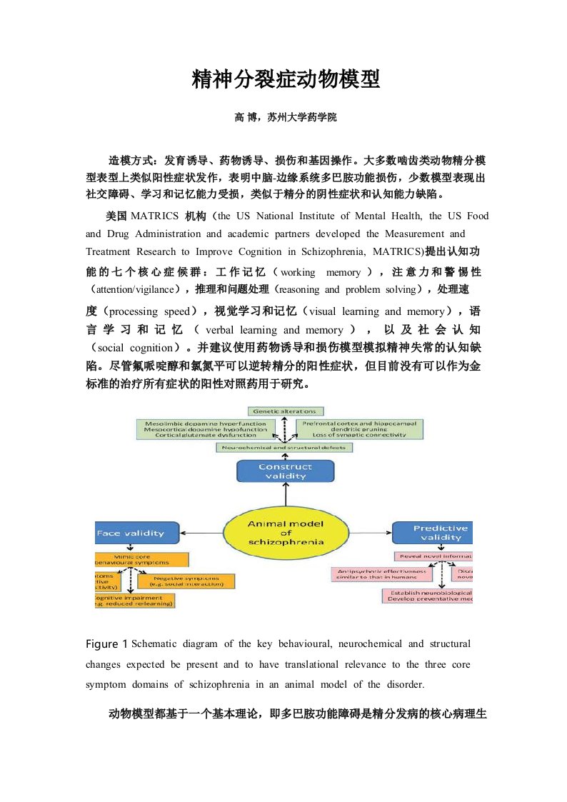 精神分裂症动物模型