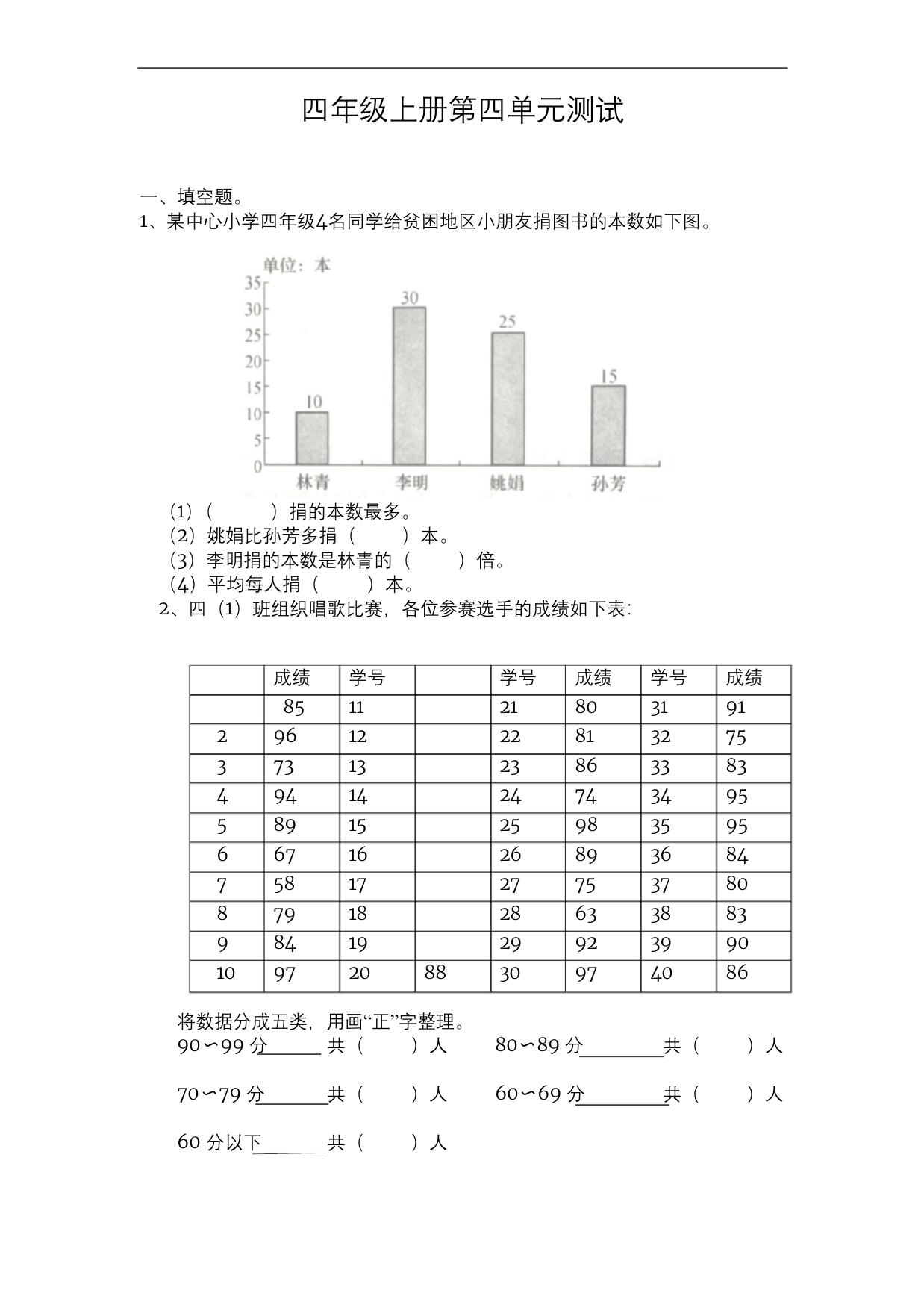 四年级上册数学试题-第四单元测试-苏教版