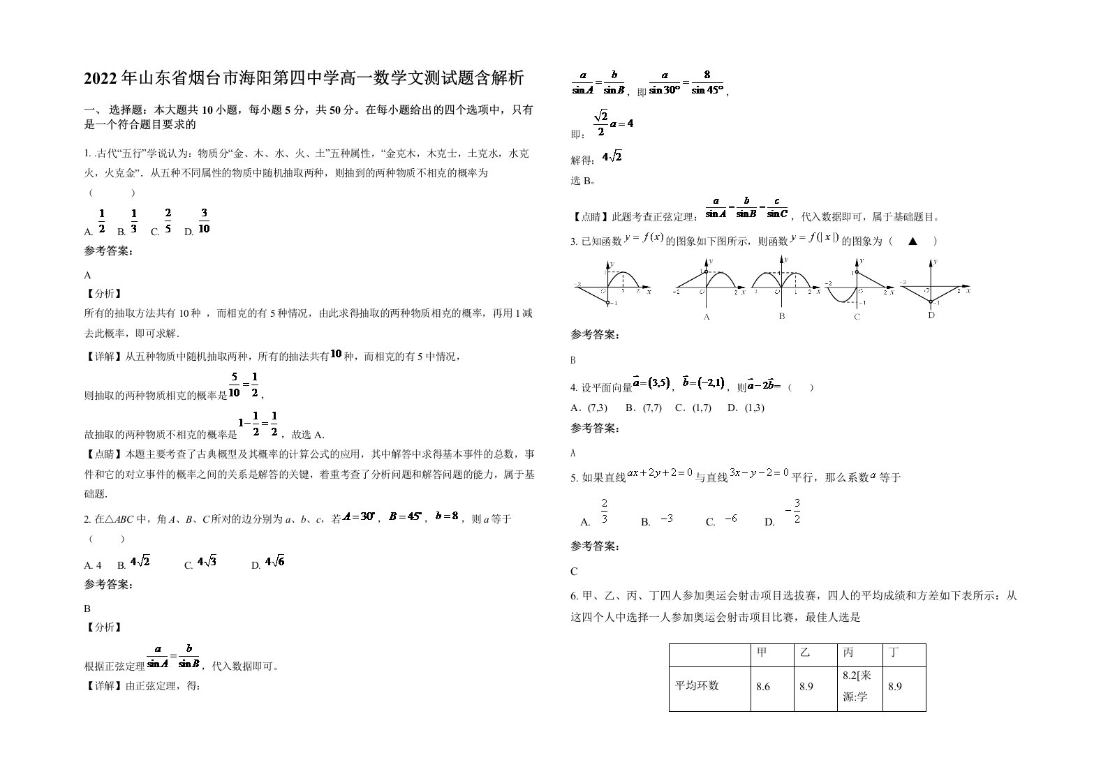 2022年山东省烟台市海阳第四中学高一数学文测试题含解析