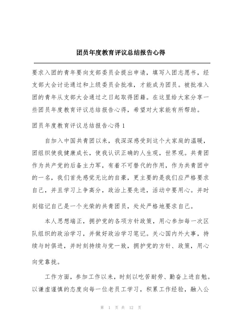 团员年度教育评议总结报告心得