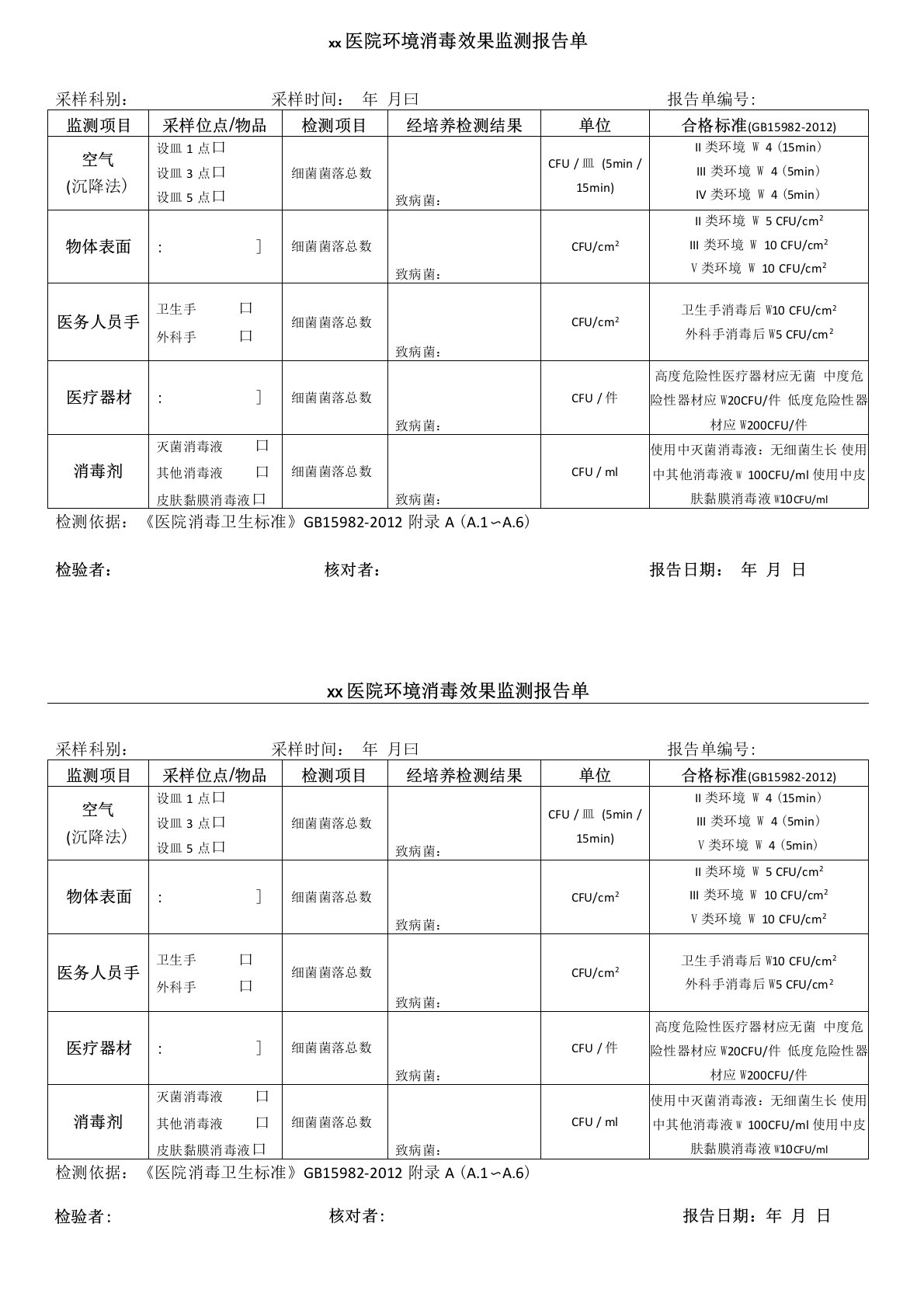 医院环境监测报告单