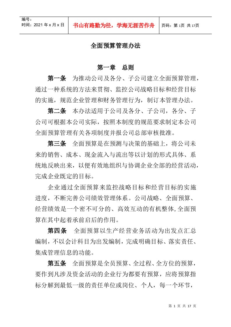 公司全面预算管理办法