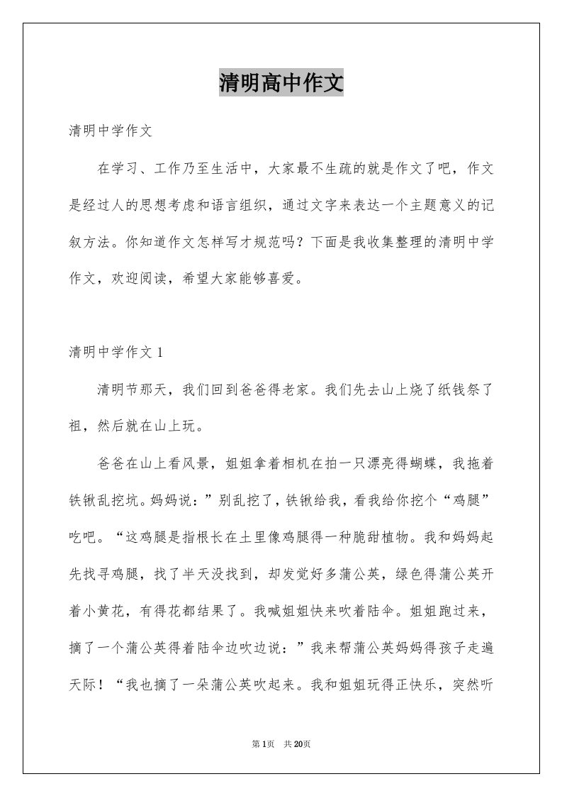 清明高中作文精选