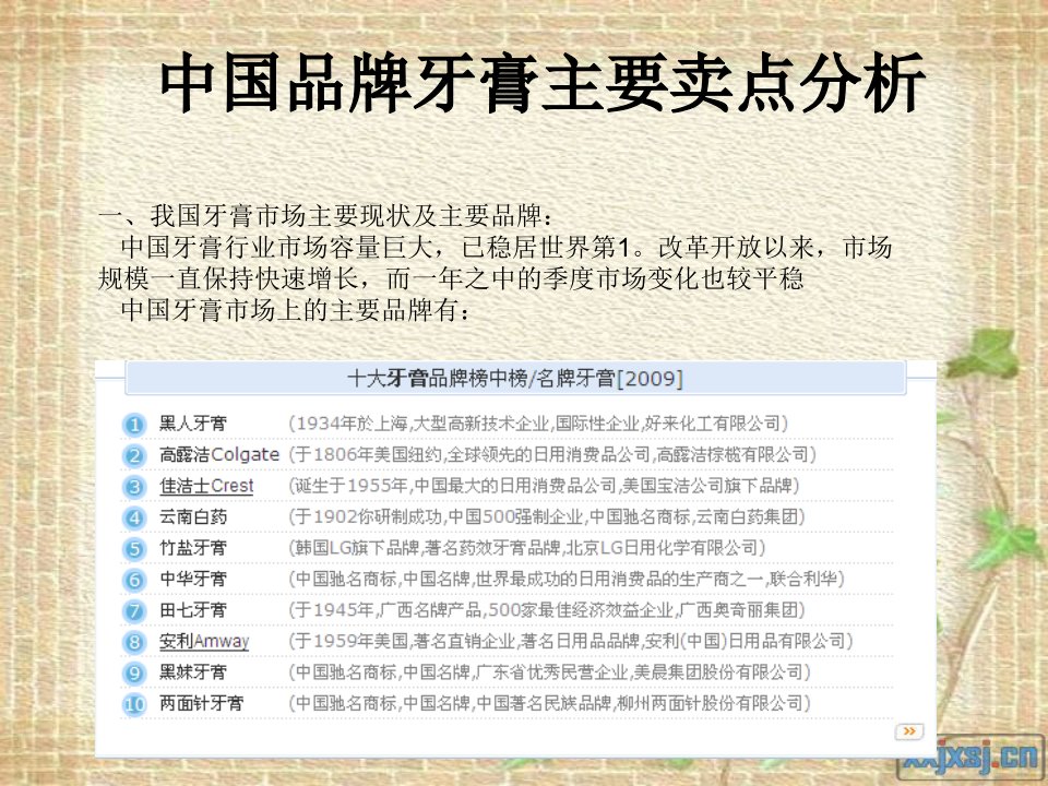中国品牌牙膏主要卖点分析