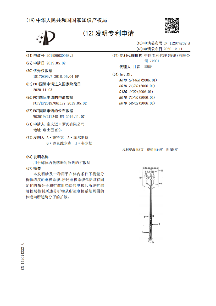 用于酶体内传感器的改进的扩散层