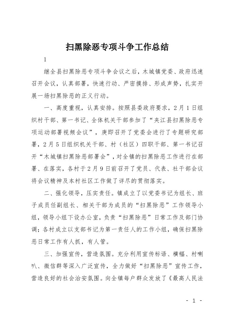 扫黑除恶专项斗争工作总结