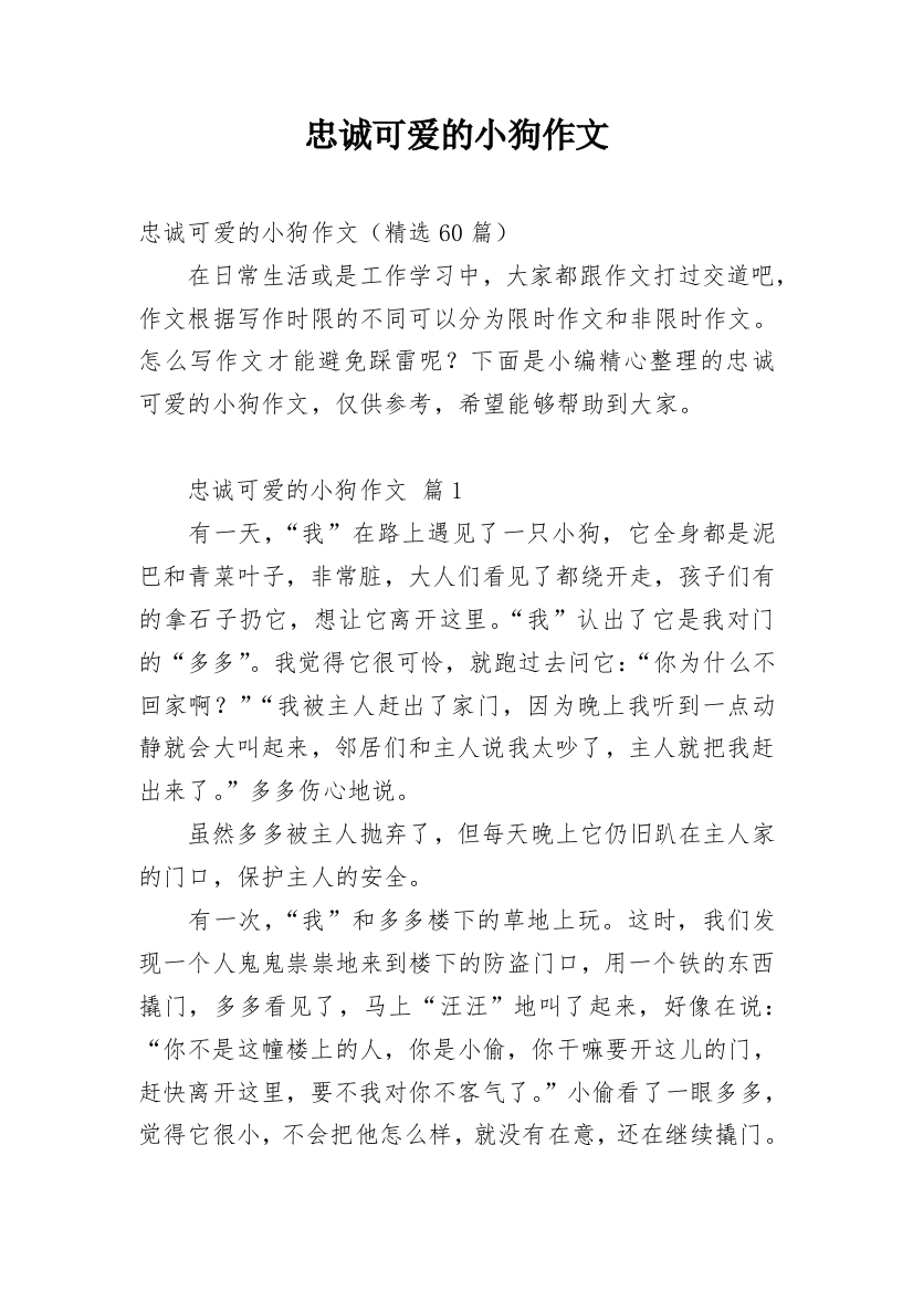 忠诚可爱的小狗作文